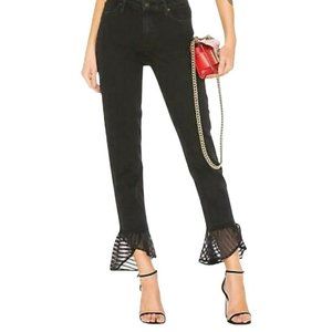 Paige Hoxton Straight Black Ankle Jeans Riot Ruffle Bottom Size 25 New $189